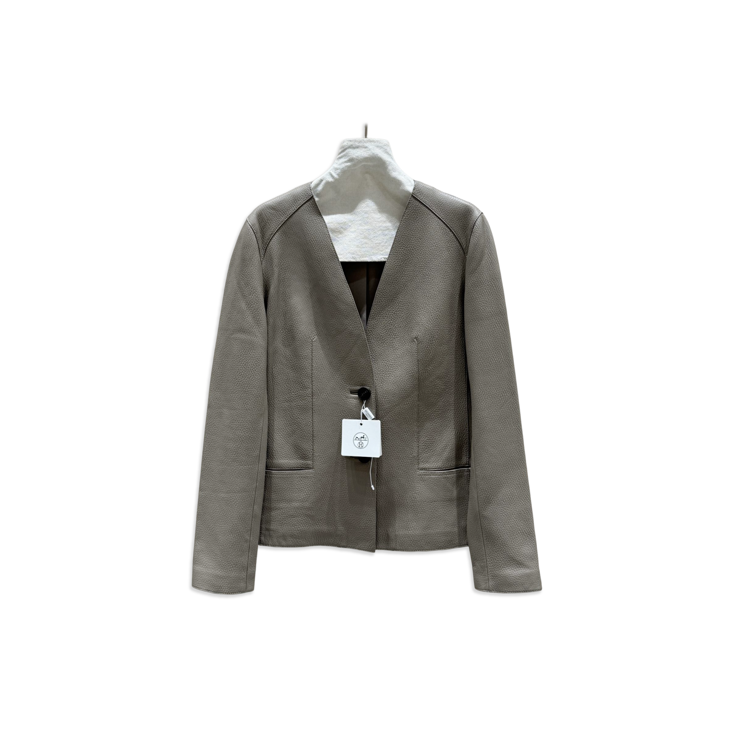 HERMES V-NECK LEATHER JACKET